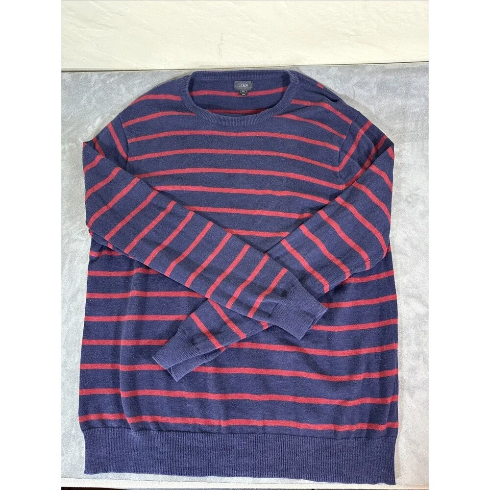 J Crew XL Striped Sweater Navy Maroon Freddy K Style Men’s 100% Cotton Retro